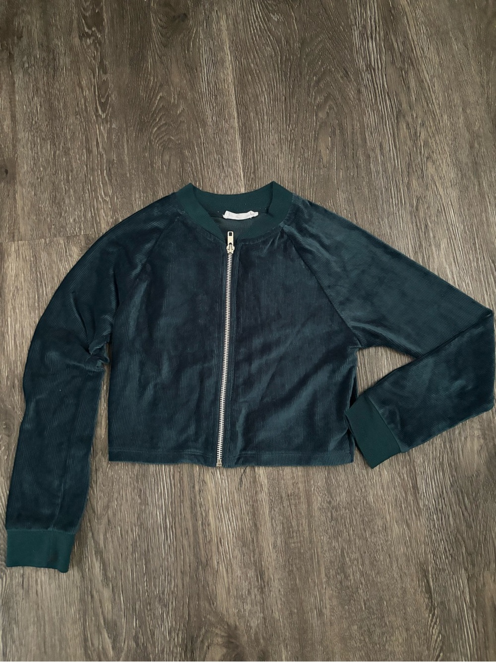 Knitworks Teal Velvet Zip-Front Kids Bomber
